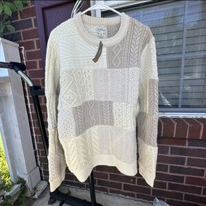 J. CREW Men's Patchwork Cable-Knit Sweater Ivory Wool-Cashmere - $398 NWT